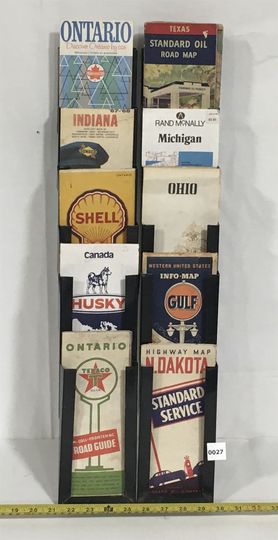 LOT OF 2 - METAL HANGING ROAD MAP RACKS W/ MAPS