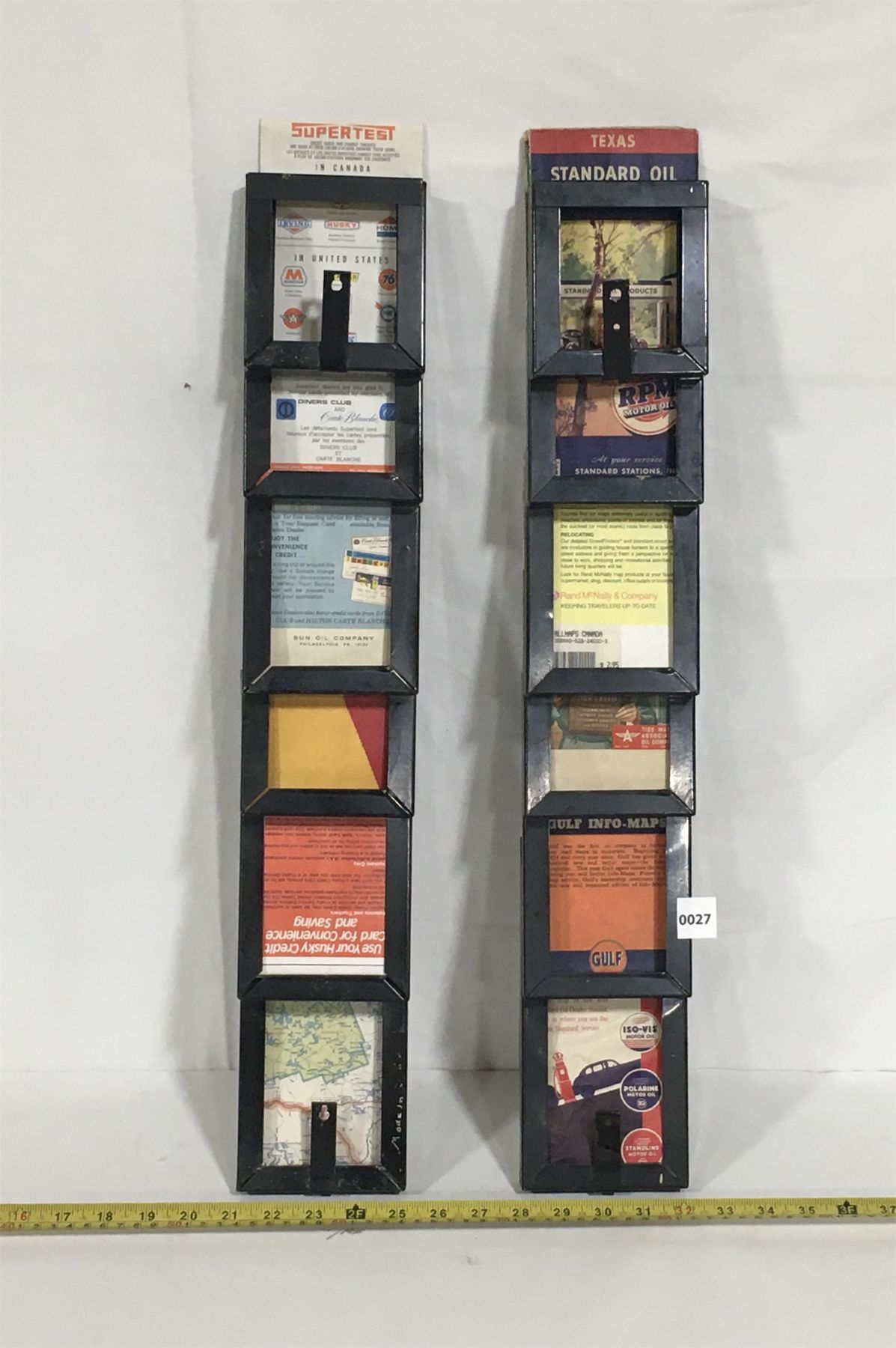 LOT OF 2 - METAL HANGING ROAD MAP RACKS W/ MAPS