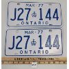 Image 1 : PAIR OF 1977 ONTARIO LICENSE PLATES 