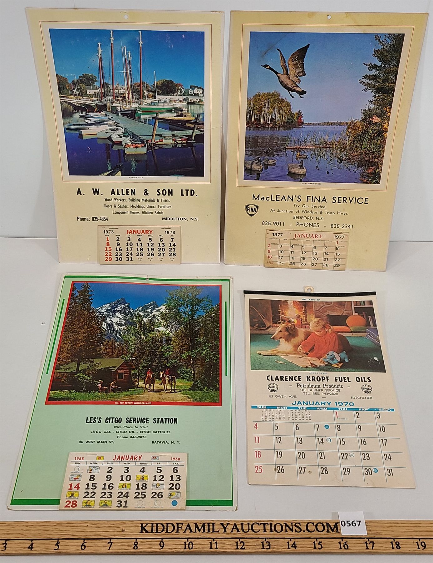 LOT OF 4 - SHELL, CITGO GAS & ETC CALENDARS - INCL 1968, 1970, 1977 ...
