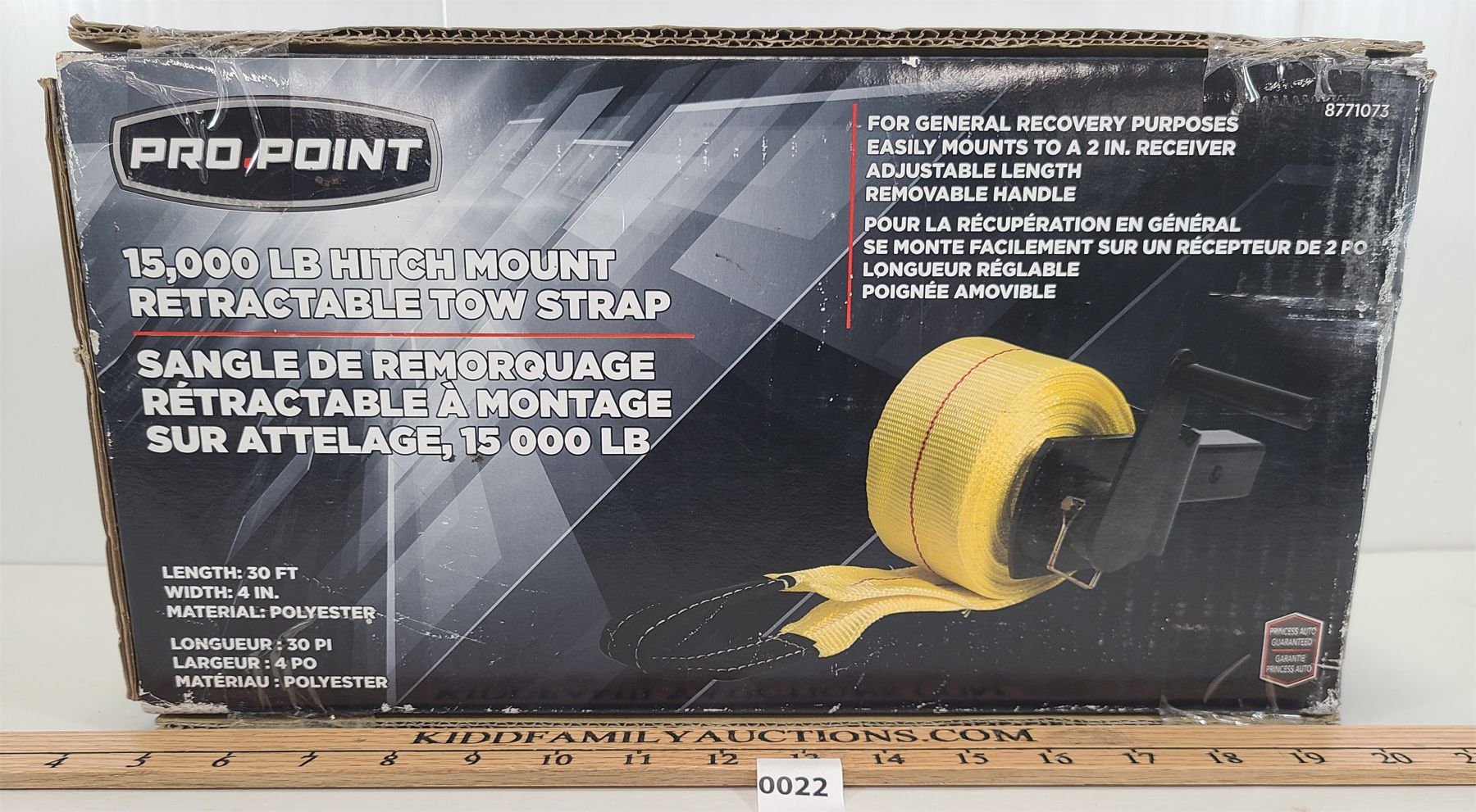 PRO POINT 15K LBS HITCH MOUNT RETRACTABLE TOW STRAP - Kidd Family Auctions