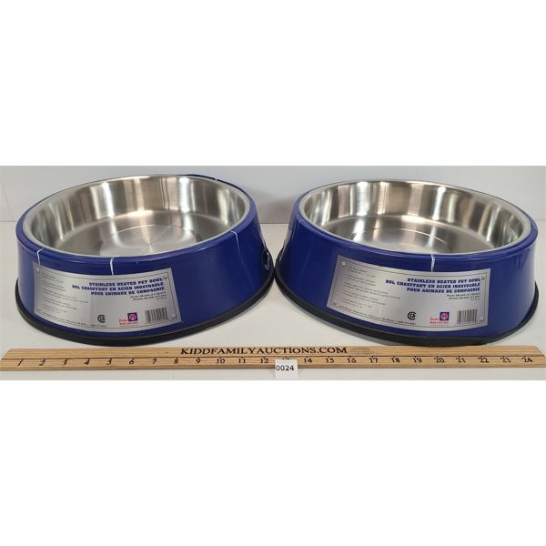 LOT OF 2 - STAINLESS 5.5Q HEATED PET BOWLS - SEE ALL PICS