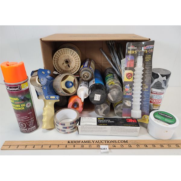 JOB LOT - SPRAY PAINT, TAPE, WIRE ETC