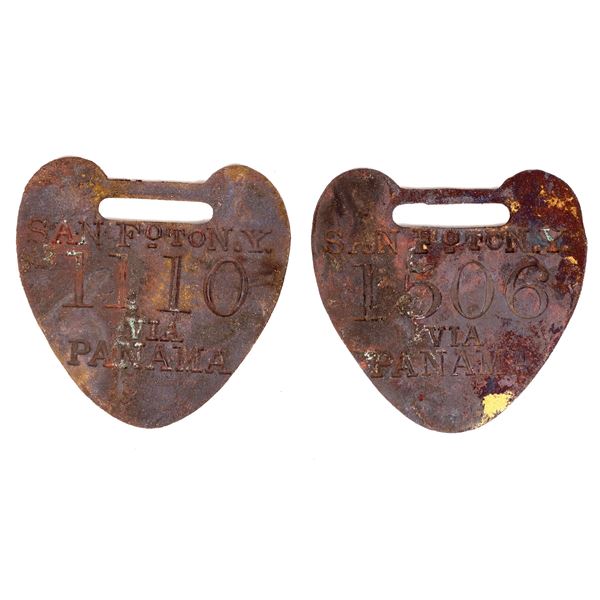 Luggage Tag Pair, SF to NY Via Panama, SS Central America Treasure [161941]