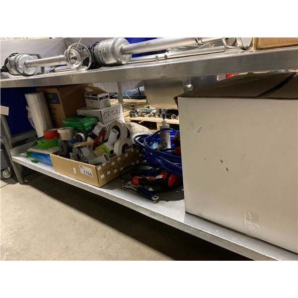 ASSORTED PACKING FOAM, TEST KITS, TAG GUNS, TAPE DISPENSERS, GLOVES, STRETCH FILM, & TOOLS