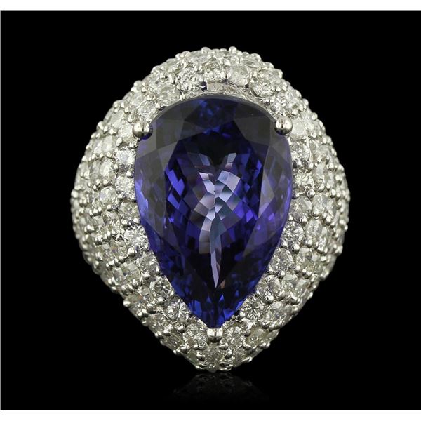 14KT White Gold 14.82 ctw GIA Certified Tanzanite and Diamond Ring