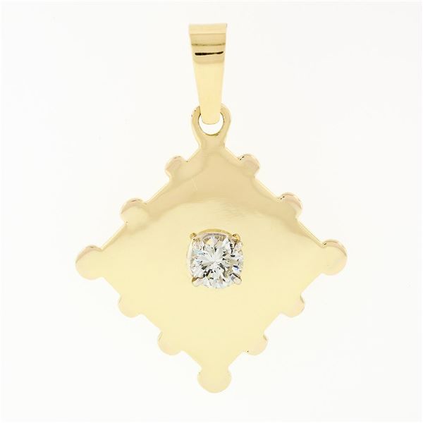 Vintage 18k Gold .53 ctw Round Diamond Solitaire Square Puzzle Piece Stamp Penda