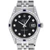 Image 1 : Rolex Mens Stainless Steel Diamond Lugs Black Diamond & Sapphire Datejust Wristw