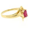 Image 3 : 14K Solid Yellow Gold.83 ctw Prong Set Emerald Cut Red Ruby Solitaire Bypass Rin