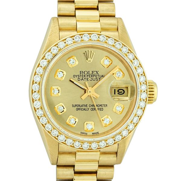 Rolex Ladies 18K Yellow Gold Champagne Diamond President Wristwatch