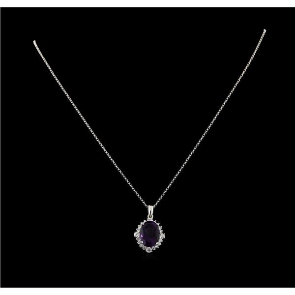 4.46 ctw Amethyst and Diamond Pendant With Chain - 14KT White Gold