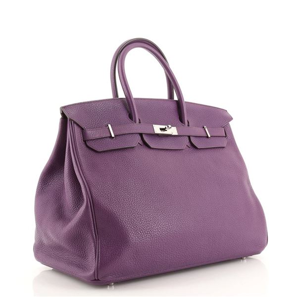 Hermes Birkin Handbag Purple Clemence with Palladium Hardware 40