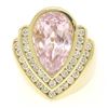 Image 1 : 14k Yellow Gold Bezel Pear Morganite & Diamond Channels 8.05 ctw Large Ring