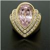 Image 2 : 14k Yellow Gold Bezel Pear Morganite & Diamond Channels 8.05 ctw Large Ring