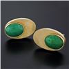 Image 6 : Large Vintage Mens 14K Yellow Gold Oval Jade Squared Puffed Florentine Cufflinks