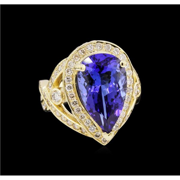 14KT Yellow Gold 7.74 ctw GIA Cert Tanzanite and Diamond Ring