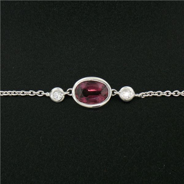 New 18k White Gold 1.13 ctw GIA Pink Sapphire and Diamond Pendant Necklace