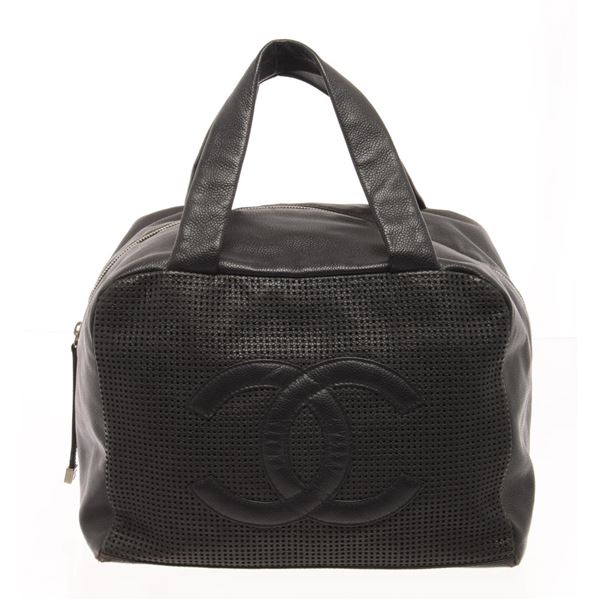 Chanel Black Leather Mesh CC Tote Bag