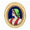 Image 1 : Vintage 14k Gold French Hand Painted Porcelain Portrait Pearl Pin Brooch Pendant