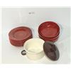 Image 1 : Red Pier 1 Plates and Bowls with Brown Ceramic Dish