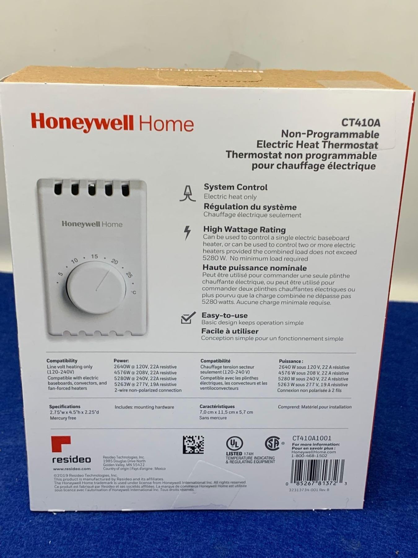 Honeywell Home CT410A NonProgrammable Electric Heat Thermostat