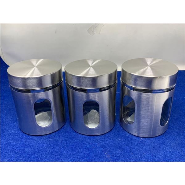 Glass Canister with Stainless Steel Lids (3ct)