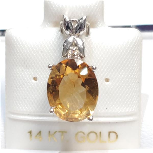 14K White Gold Citrine(2ct) Diamond(0.03ct) Pendant (~Size 0) (~length 0 inches), Suggested Retail V