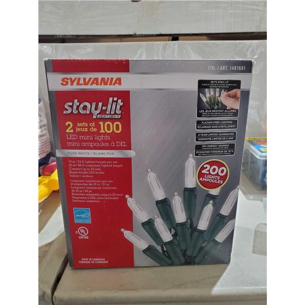 Sylvania Stay-lit 2 sets of 100 LED mini lights Pure White
