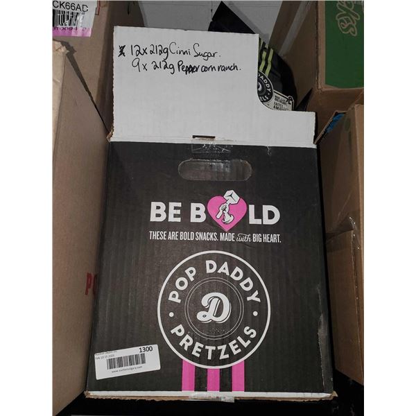 Assorted lot of Pop Daddy Pretzel Snacks - 12x Cinnamon Sugar & 9x Peppercorn Ranch