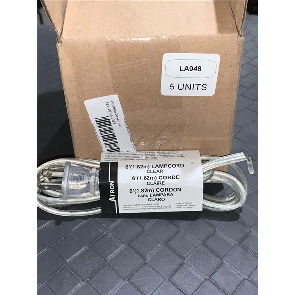 Atron 6' Lamp Cord box of 5 cords Clear cord