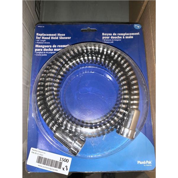 Lot of 3 Replacement Hose for Hand Held Shower 60" Length Polished Chrome