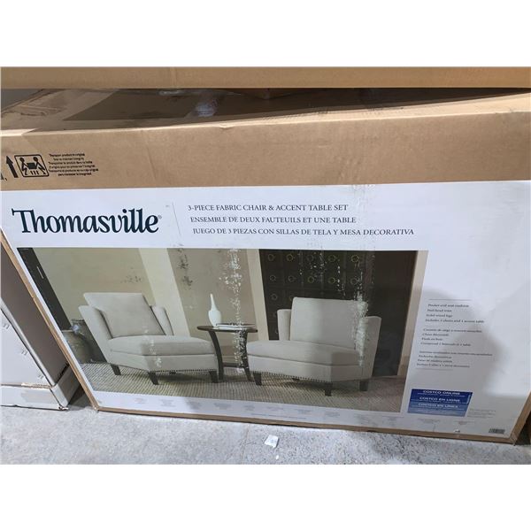 NEW Thomasville 3 Piece Fabric Chair (2) & Accent Table Set