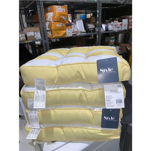 NEW Style Selections Lot of 4 Bench Cushions 18"x18"x3" Yellow & White Striped