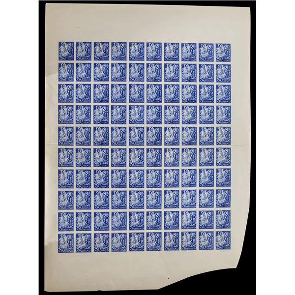 Rare MNH Compleate sheet of 100 Stamps valued Azad Hind  2 ½ as + 2 ½ as.