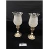 Image 1 : Pair of Sterling Silver Candle Sticks with Frosted Glass Chimnies