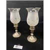 Image 2 : Pair of Sterling Silver Candle Sticks with Frosted Glass Chimnies