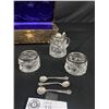 Image 2 : Sterling Silver Condiment Set with Crystal Bases In Box with All 3 Spoons