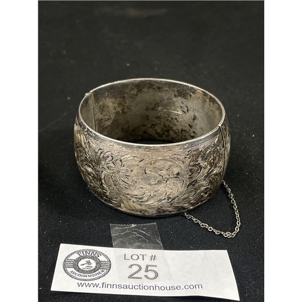 Very Nice Engraved Sterling Silver Bracelet 1.5" W with 2.75" Diameter