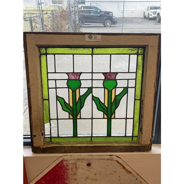 1910-1930's Antique Stained Glass Window in Frame 22  x22  British Has Damage, Please Look at Photo 