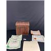 Image 1 : Decorative 14" x 9"x 14" Lidded Chest with Stock Certificates