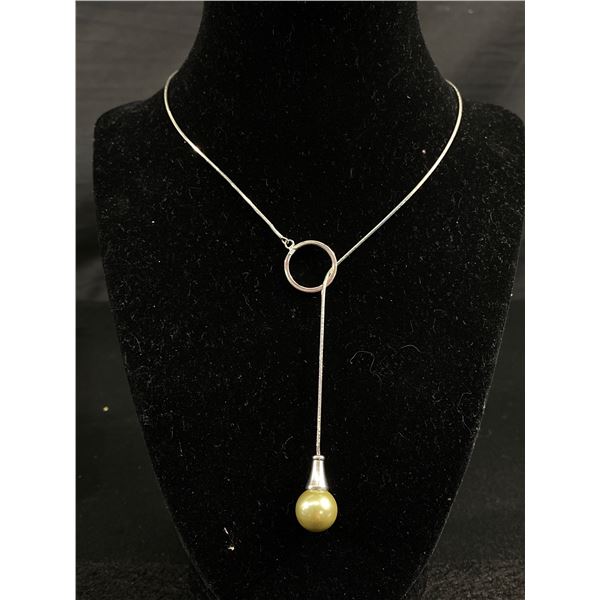 .925 Sterling Silver w/Large Pearl Pendant Necklace