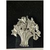 Image 2 : Pretty .925 Sterling Silver Flower Basket Pendant, 1 3/8 Inches In Length