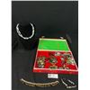 Image 1 : Red Box w/Lot Of Vintage Jewelry, Some Silver, Etc