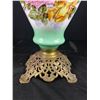 Image 2 : Gorgeous Floral Antique Oil Lamp.Approx. 24 1/2" H. Missing Chimney.