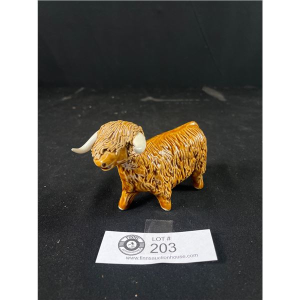 Rare Vintage Spaghetti Pottery Scottish Highland Cow Figurine- Artist Signed