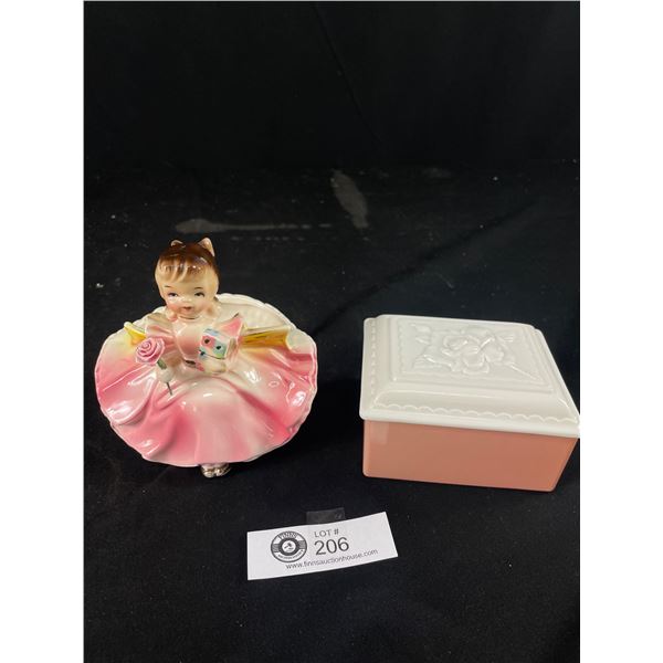 Cute 1950's Rubens Originals, Little Lady Planter/Catchall & Glass Dresser Box