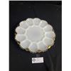 Image 1 : Vintage 10" Milk Glass Deviled Egg Server w/Gold Trim