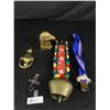Image 1 : Brass Lot Includes Vintage Large 17" Swiss Cow Bell, Leather Strap & More