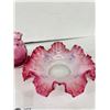 Image 2 : Victorian Enameled Pink Cranberry Ruffled Bride's Bowl 7" x 2 1/2" & Vintage Hand Blown Optic Cranbe