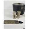 Image 2 : Antique Men's Shaving Kit ( Razor, 2 Hones, 2 Metal Containers In Box)